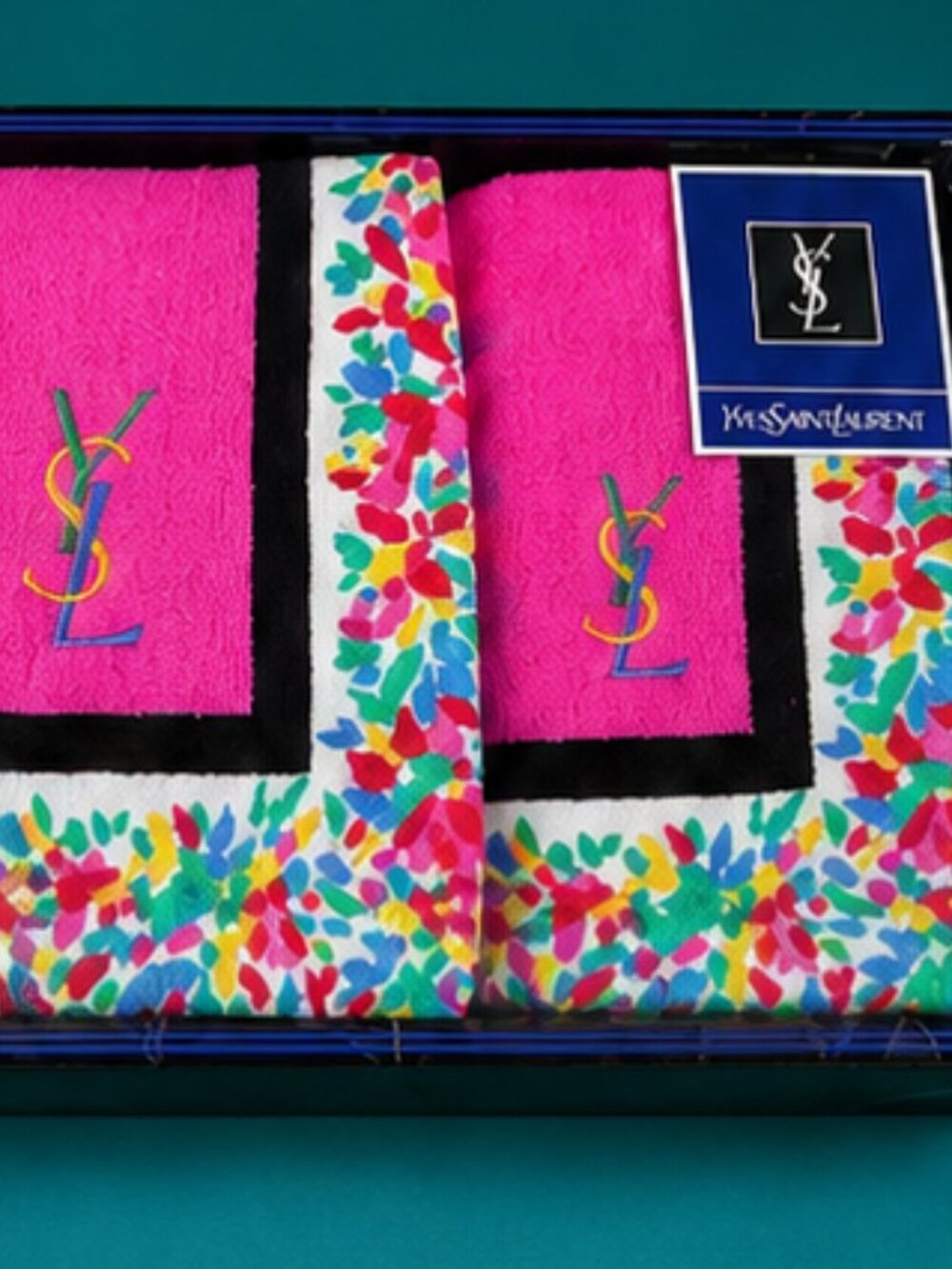 Yves Saint Laurent (YSL) Vintage Pink Floral Embroidered Bath Towel Gift Set - Picture 8 of 8